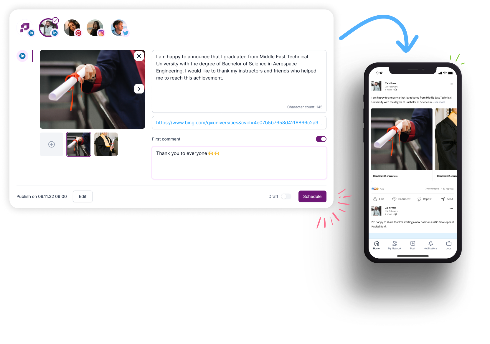 LinkedIn personal page scheduler