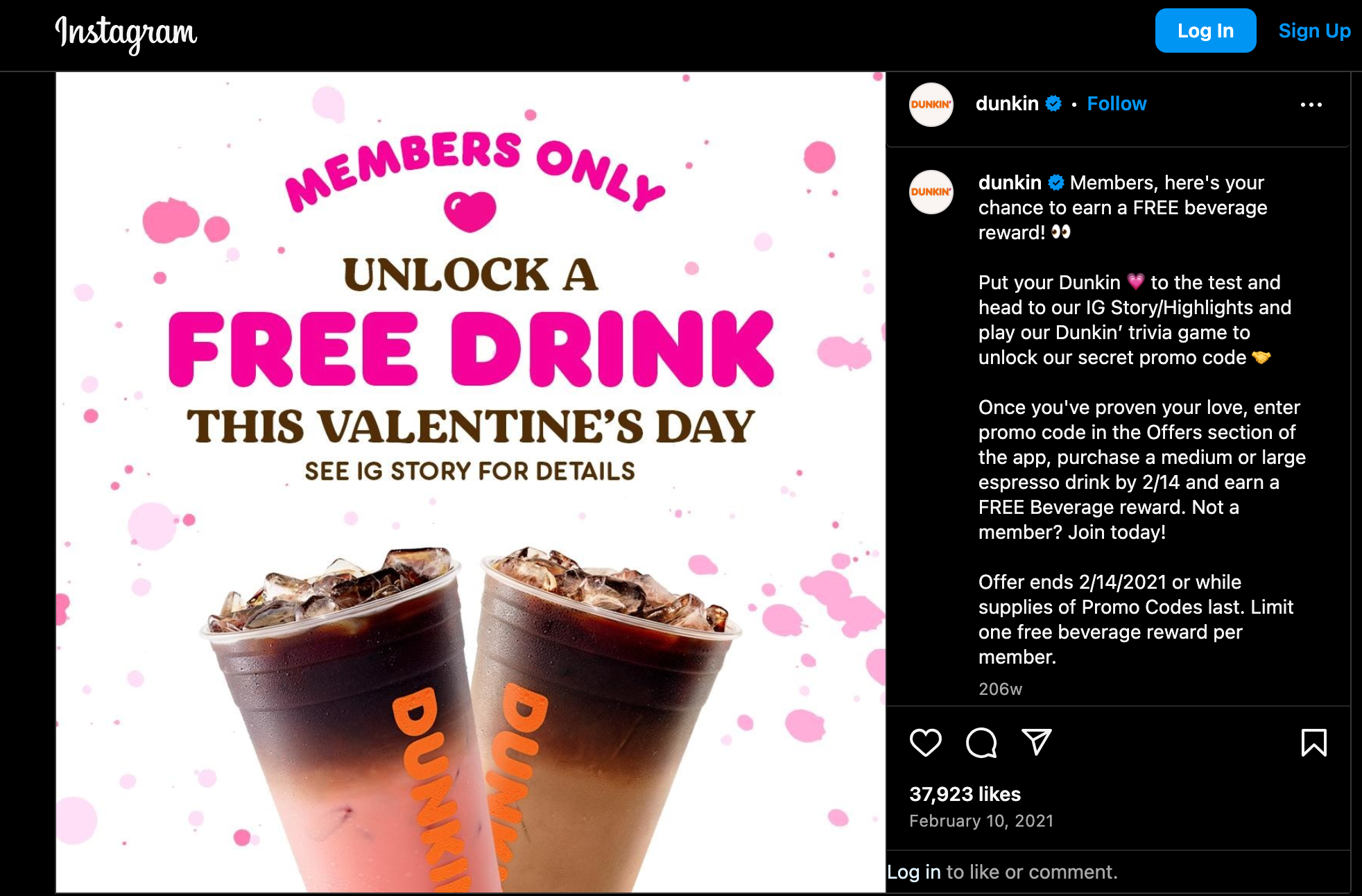 2. Dunkin' – Valentine's Day Trivia Promo Code